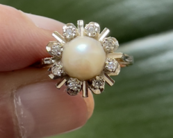 About 1 forint! 14-carat ring decorated with 3.9 grams of pearls and small akant-cut glasses!