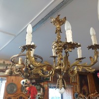 Bronze, copper cast solid fiery gilded rococo chandelier lamp