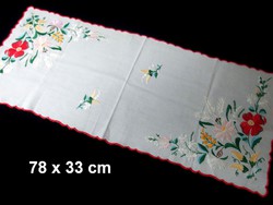 Hand embroidered tablecloth with Kalocsa and mezei flower pattern, running 78 x 33 cm