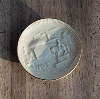 Zsolnay retro porcelán tányérka - Pécs főterének domború látképével