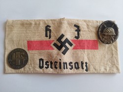 NSDAP náci, horogkeresztes HJ Osteinsatz karszalag + sebesülési érd. + Hitler Mussolini érem