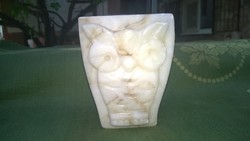 Owl mot. Alabaster paperweight, vase, stationery holder, ornament, statue