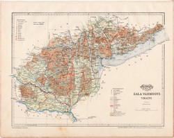 Zala vármegye térkép 1899 (2), atlasz, Gönczy Pál, 24 x 30, Magyarország, megye, járás, Posner K.