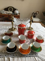 Hollóházi retro színes kávéskészlet ( mind century ) .