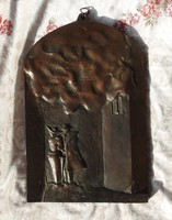 Krudy quoted and scene - marked má - bronze relief - mural small sculpture