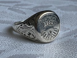 Régi ezüst gyűrű  Brassó címerével, férfi pecsét gyűrű