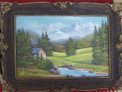 Osvald Elisabeta: Alpesi táj  Olaj, vászon + keret, 63 x 46 cm  Jelezve jobbra lent: Osvald  A festm