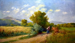 Huge ... Gyula Zorkóczy (1873 - 1932) spring landscape - on the way home!