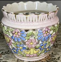Antique, pierced, small fischer j. Porcelain pot