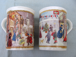 Gyűjtői nosztalgia karácsonyi jelenetes angol jelzett bögre pár