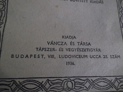 Könyv - 1936 - ÉV - VÁNCZA SÜTEMÉNYES KÖNYV - 254 oldal - 17,5 x 12 cm - SZÉP ÁLLAPOT