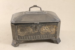 Antique silver plated Art Nouveau tin jewelry box 957