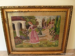 E10 antique needle tapestry park detail with queen 68 x 58-cm schwartz miksa frame with glass plate