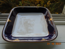 1938 SCHLAGGENWALD Rare Hand-Painted Cobalt-Gold Rose Pattern Square Plate