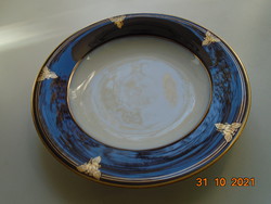 1938 Újszerű Kézzel festett kobalt-arany rózsa mintával SCHLAGENWALD mély tányér