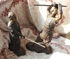Japanese bo-jutsu stick fighters - bronze statue of couple