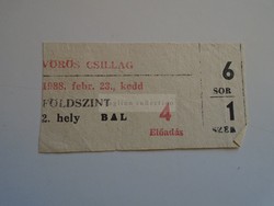 D185418 Vörös Csillag Mozijegy - Mozi Filmszínház  Cinema  1988  (hátoldalára írva: Nílus Gyöngye)