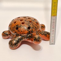 Pond head, ikebana, turtle, black, orange glazed ceramic flowerpot (1970)