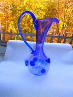 Artist signature torn glass decanter-beautiful purple-blue handicraft product.