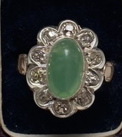 1 Forintról! Antik Magyar Jade köves Briliáns (kb. 1,2 karát) Arany gyűrű, 14 karát, 4,8 gramm,
