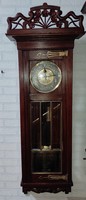 Beautiful antique Art Nouveau wall clock, polished glass pierced carving, chiseled 2 heavy, art deco, video