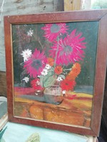 Colorful flower still life oil cardboard painting