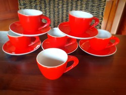 Ritka art deco Zsolnay piros mokkás, kávés készlet