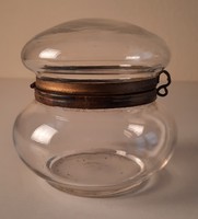 Antik fújt üveg bonbon tartó, fém szerelékkel