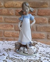 Lladro porcelán figura kislány cicákkal