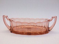Art deco füles üvegtál régi rózsaszín kínáló tál 31 cm