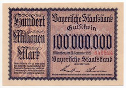 Németország Bajorország 100 millió német Márka 1923, UNC