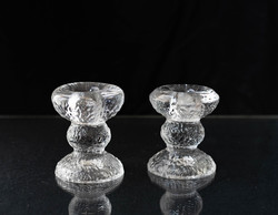 Iittala finnish mid-century modern design candlestick pair - retro glass candlesticks - timo sarpaneva
