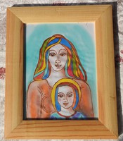 Izolda Macskássy Silk Painting - Silk Artwork - Woman with Child