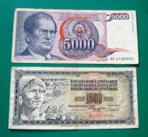 JUGOSZLÁVIA -1000 & 5000 Dinár – 1981 & 1985 - 2 db-os - bankjegy Lot (2)