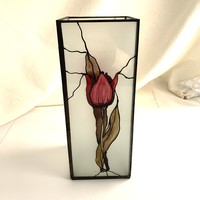 Tulipános váza - üvegművész készítette kézzel festett modern üvegváza
