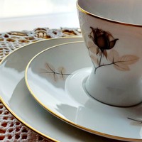Rosenthal porcelain,3-piece breakfast set, tea-coffee set, with a unique special pattern, gilded