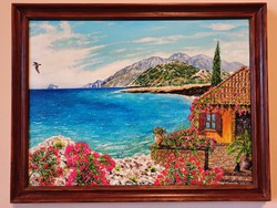 Egyedi akril festmény vásznon 30x40 cm, kézzel készített fa kerettel