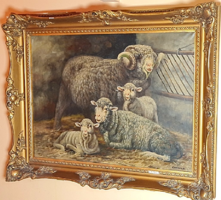 Béla Harmann - huge beautiful antique painting / ram family