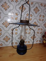 Régi kék üveges mennyezeti petróleum lámpa