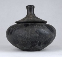 1G549 old black ceramic bonbonier with lid