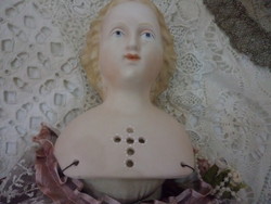 Antik régi porcelán fejvállas baba fej, hibátlan állapotban-kézzel festve