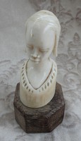 Ancient Eastern Bone Statue on Wooden Base
