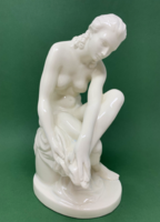 Kisfaludi strobl Sigismund white glazed female nude ceramic sculpture- towel after bathing woman -cz
