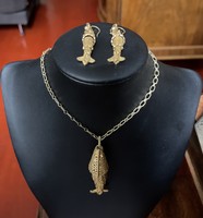 About 1 forint! Antique gold plated judaica, filigree silver chain and earrings set!