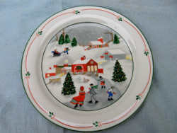 Christmas nostalgia scene with ornament bowl for skaters, sledges