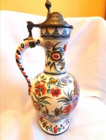 Sale beautiful hand painted vintage ceramic decanter with tin lid