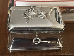 About 1 forint! Judaica! Silver canned sugar box with lion and gilded interior.