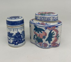 Chinese hand painted blue white red tea leaf storage porcelain 2pcs together china japanese asia collection