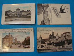 4 db budapesti képeslap , 1910 előtti. Lukács fürdő, Nyugati PU., Mátyás lépcső, Fecskés,