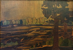 Eredeti szecessziós színes  intarzia falikép,fa keretben